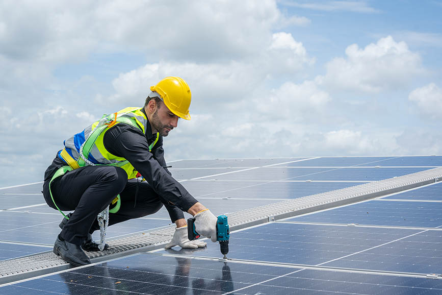 Rooftop solar panel installation
